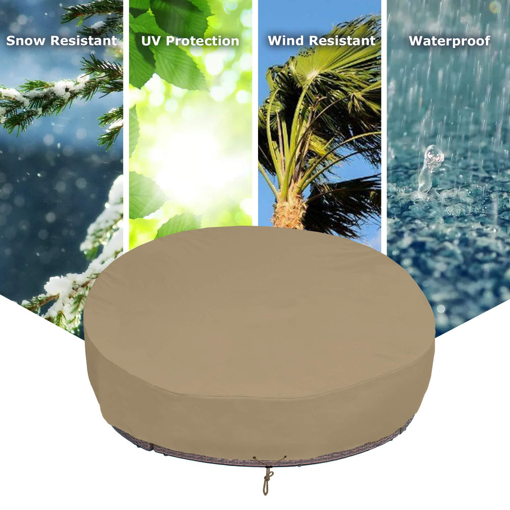 SunPatio drawstring fastening detail keeping cover secure in wind
