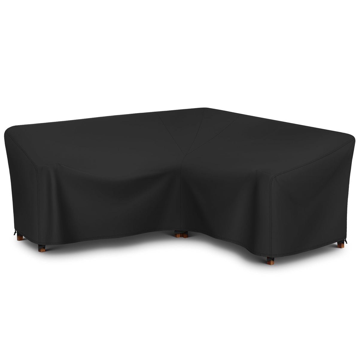 SunPatio front view of full V-shaped sectional cover showing all-around protection