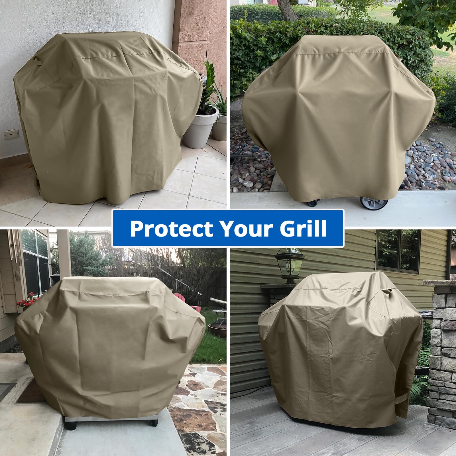 SunPatio cover hung to side while grilling showing convenience benefit