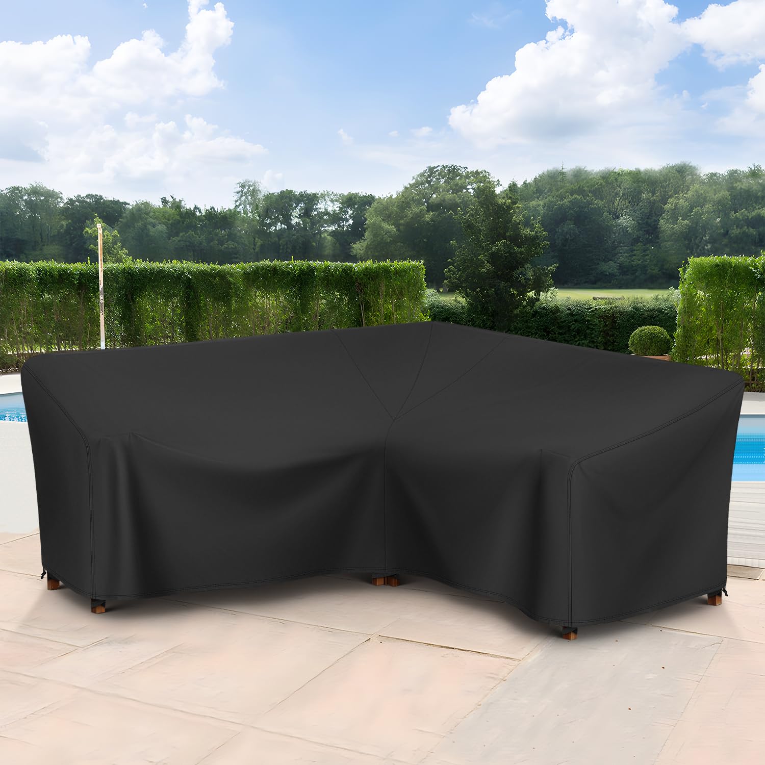 SunPatio lifestyle patio scene with cover protecting furniture from weather benefit
