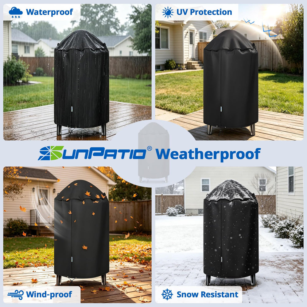 SunPatio side profile on kamado demonstrating full coverage and ventilation space