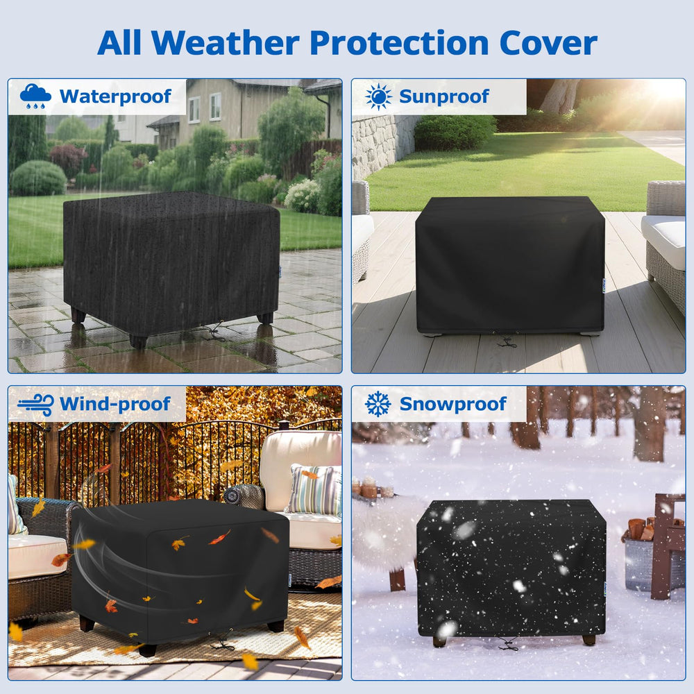 SunPatio cover next to chair illustrating scale and correct fit guidance