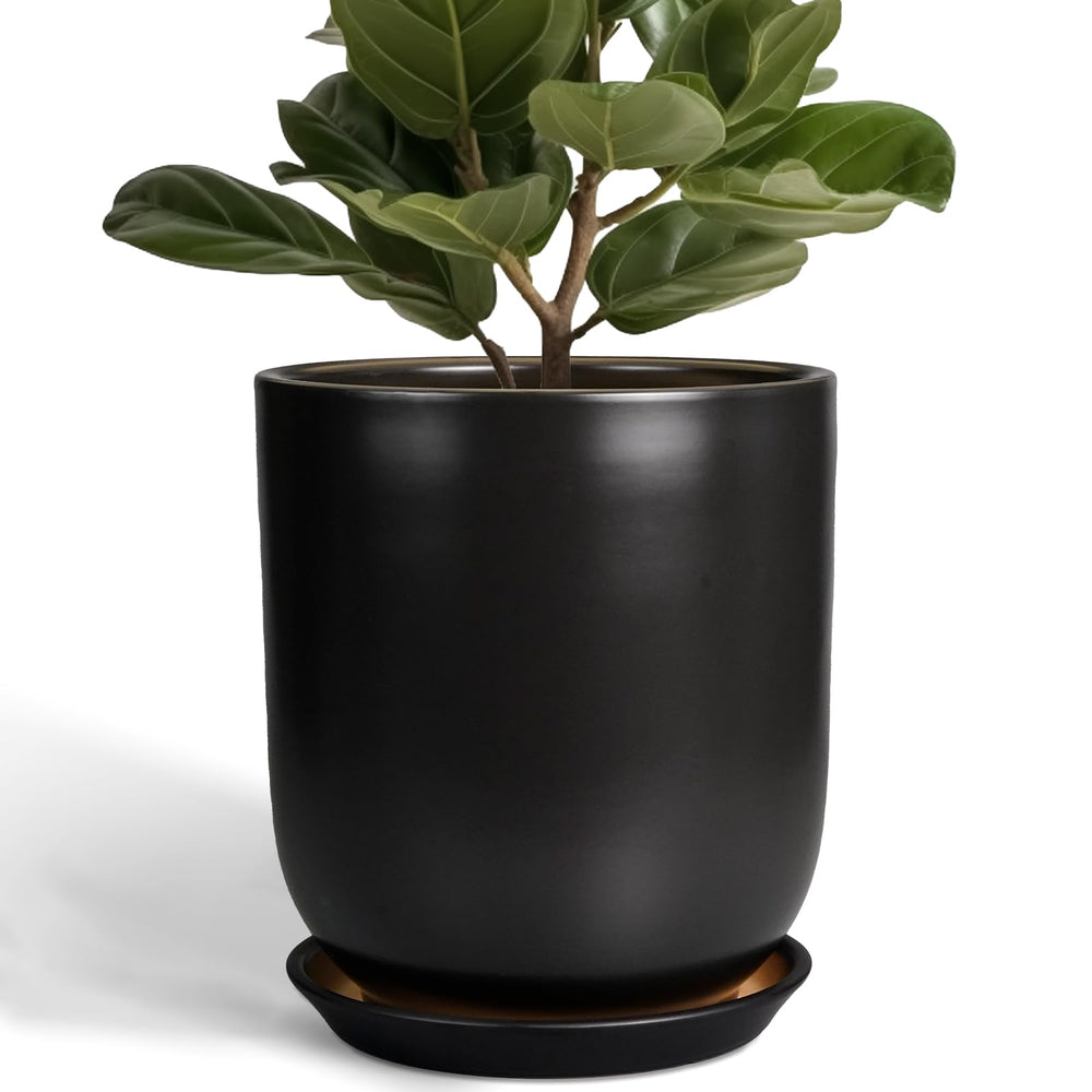 SUNPOTFOR front view of black ceramic planter showcasing modern silhouette and stability