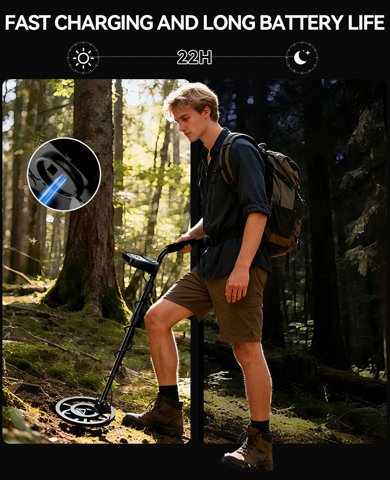 SUNPOW detector in hand highlighting lightweight design for comfortable hunting