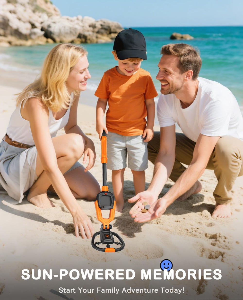 SUNPOW child using detector at the beach encouraging outdoor play and discovery