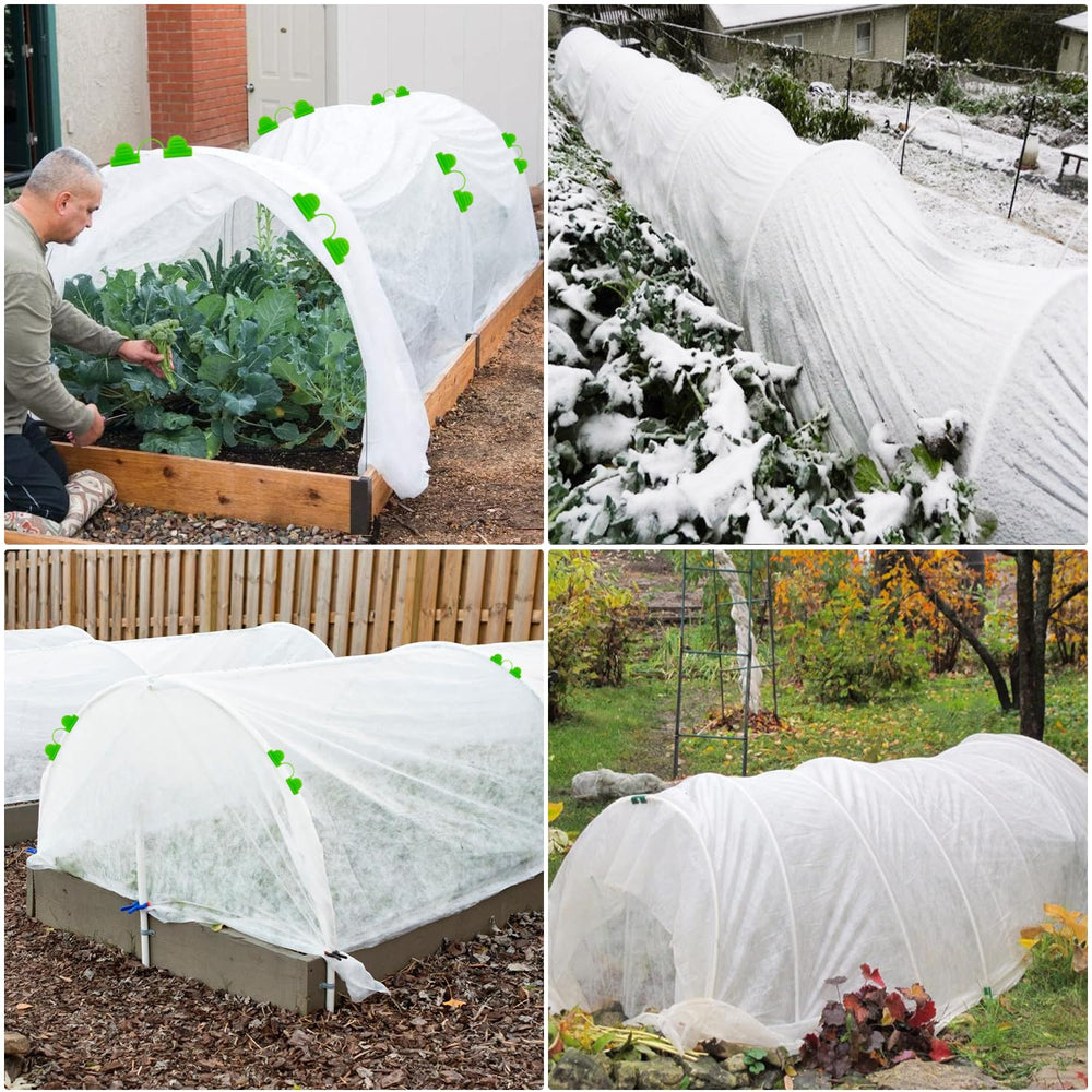SUNPRO lifestyle shot of gardener installing kit to extend growing season and protect seedlings