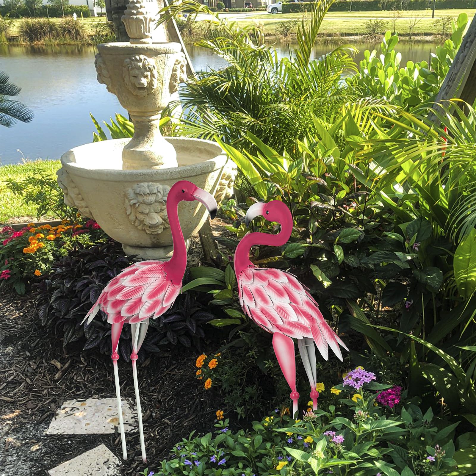 SUNREEK flamingo used indoors next to a planter for stylish room accent