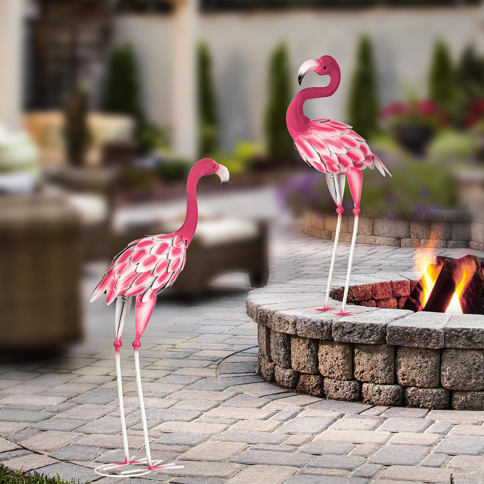 SUNREEK flamingo beside a chair to show scale and placement guidance