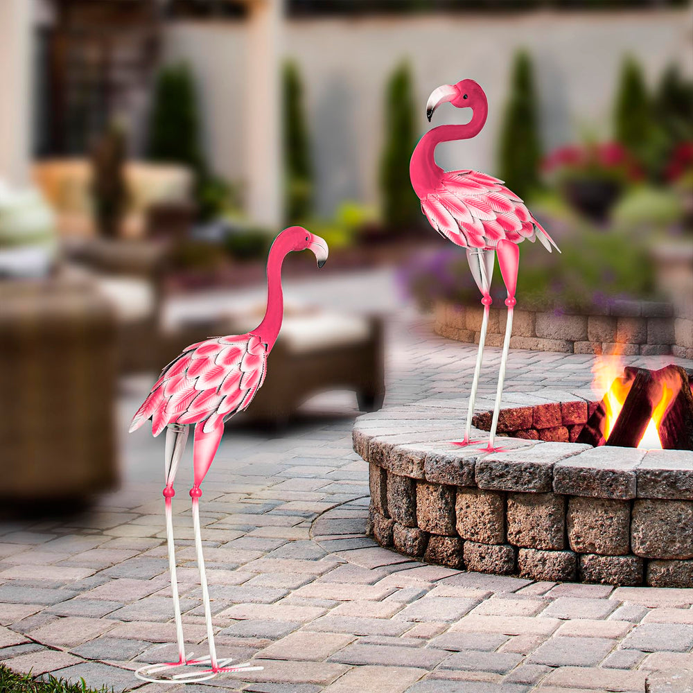 SUNREEK flamingo beside a chair to show scale and placement guidance