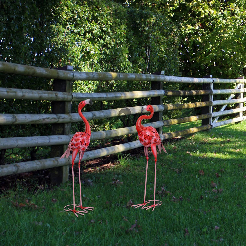 SUNREEK flamingo next to planter showing scale and placement guidance