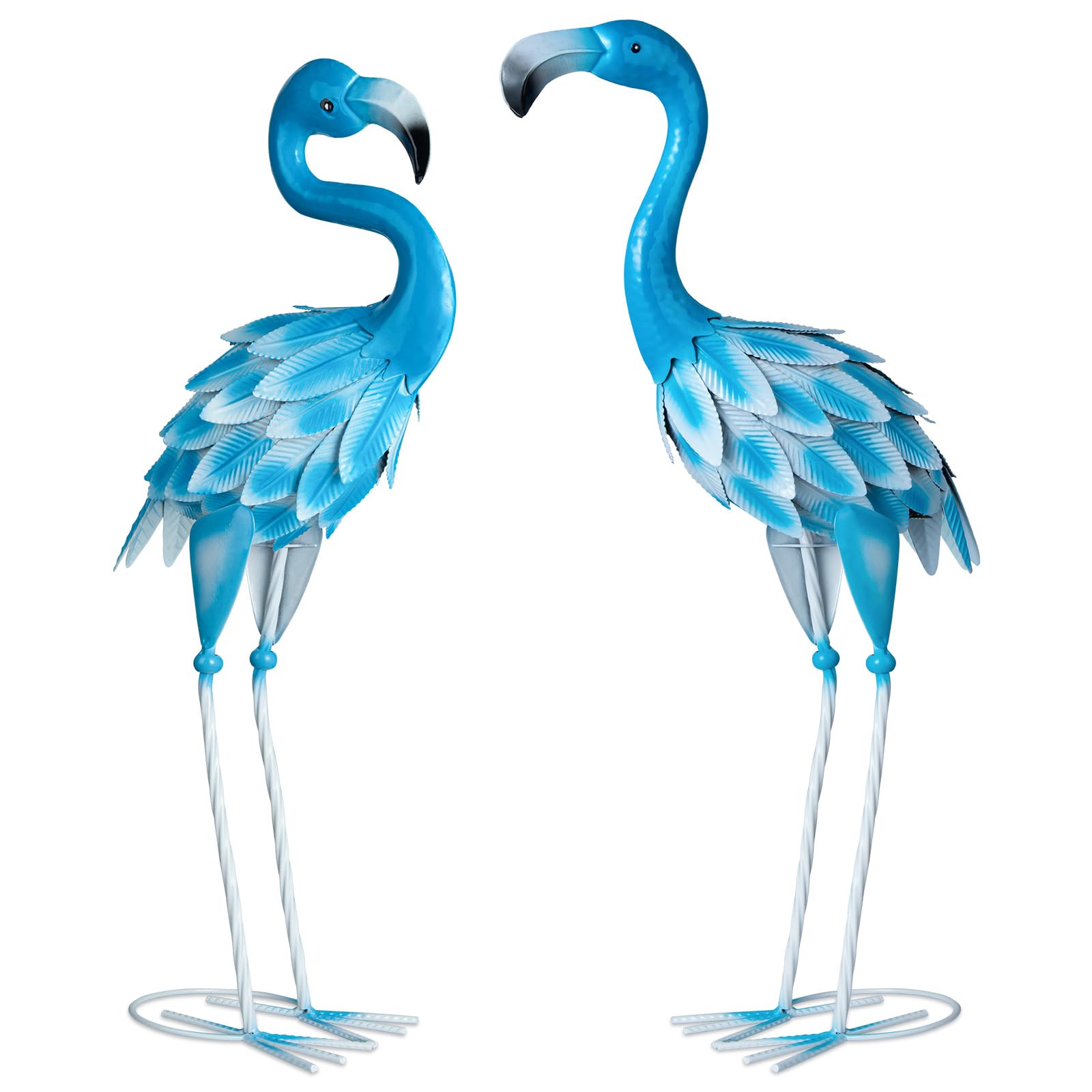 SUNREEK front view of blue flamingo pair showing garden curb appeal