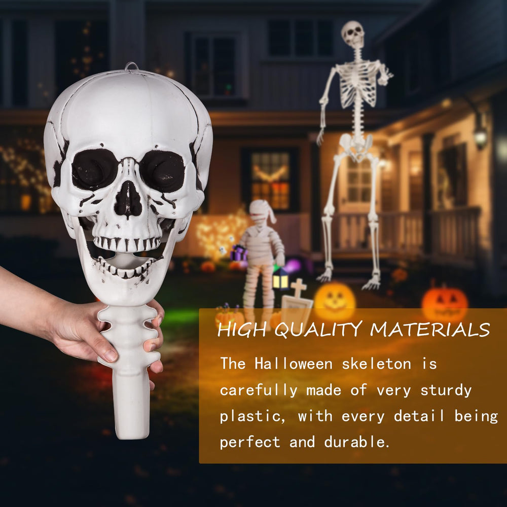 SUNREEK skeleton posed on porch creating spooky curb appeal for events