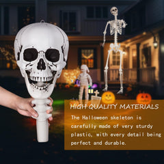 SUNREEK skeleton posed on porch creating spooky curb appeal for events