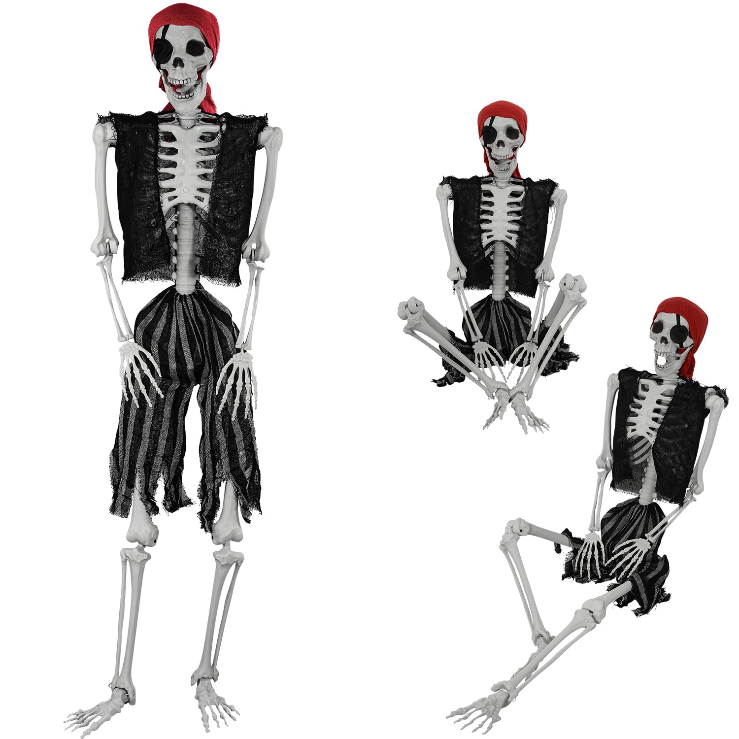 SUNREEK pirate skeleton front view showing life-size presence and spooky curb appeal
