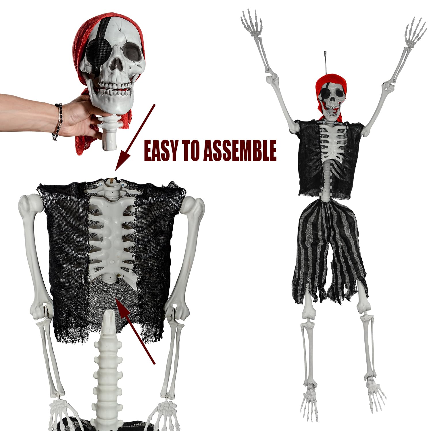 SUNREEK pirate skeleton full body posed on porch creating a dramatic entrance