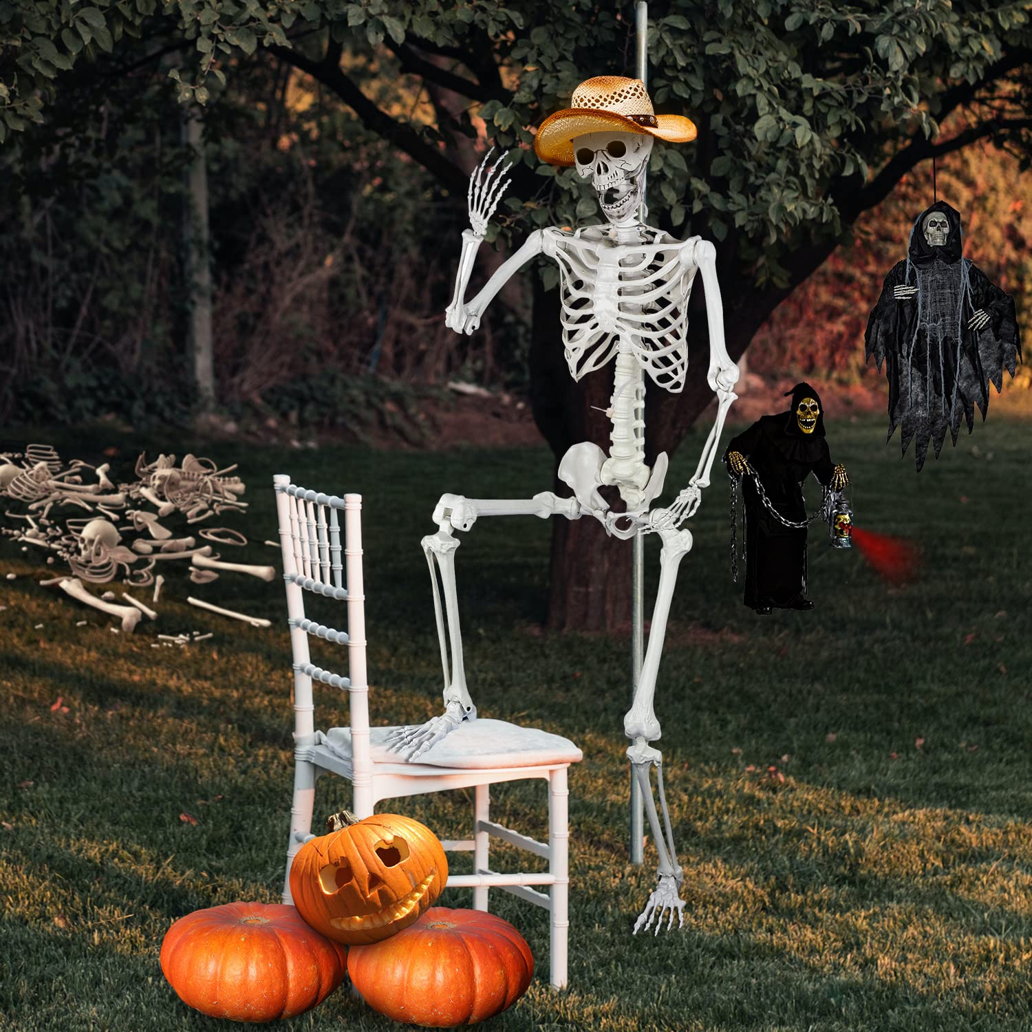 SUNREEK skeleton seated on chair showing natural sitting pose benefit