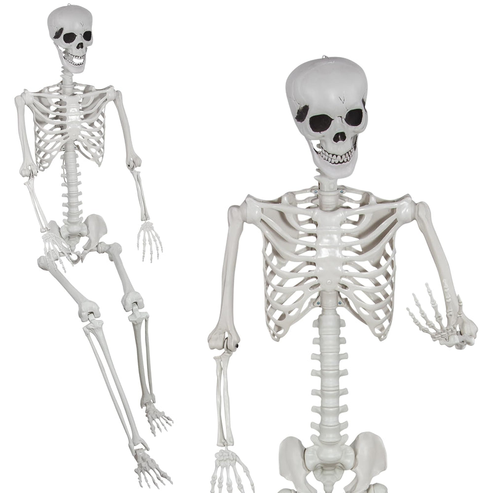 SUNREEK front view full-body skeleton shows life-size realism and instant spooky atmosphere