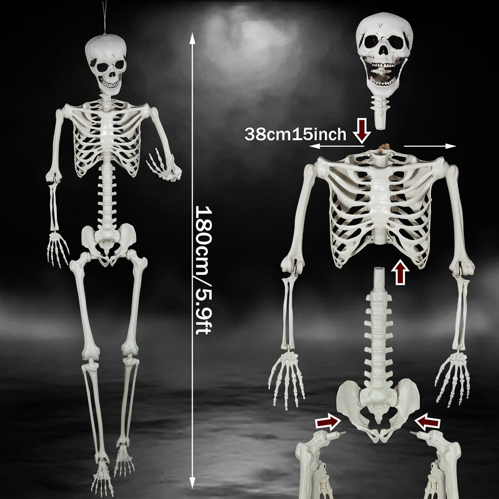 SUNREEK skeleton hanging from porch hook creates striking outdoor Halloween décor