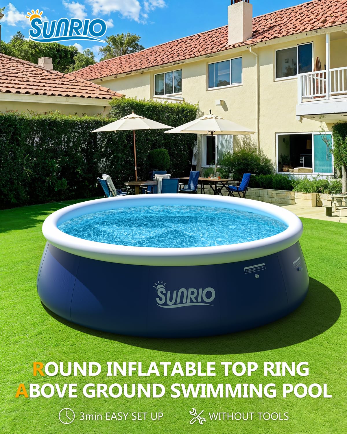 Sunrio family using pool in backyard illustrating social and cooling benefits