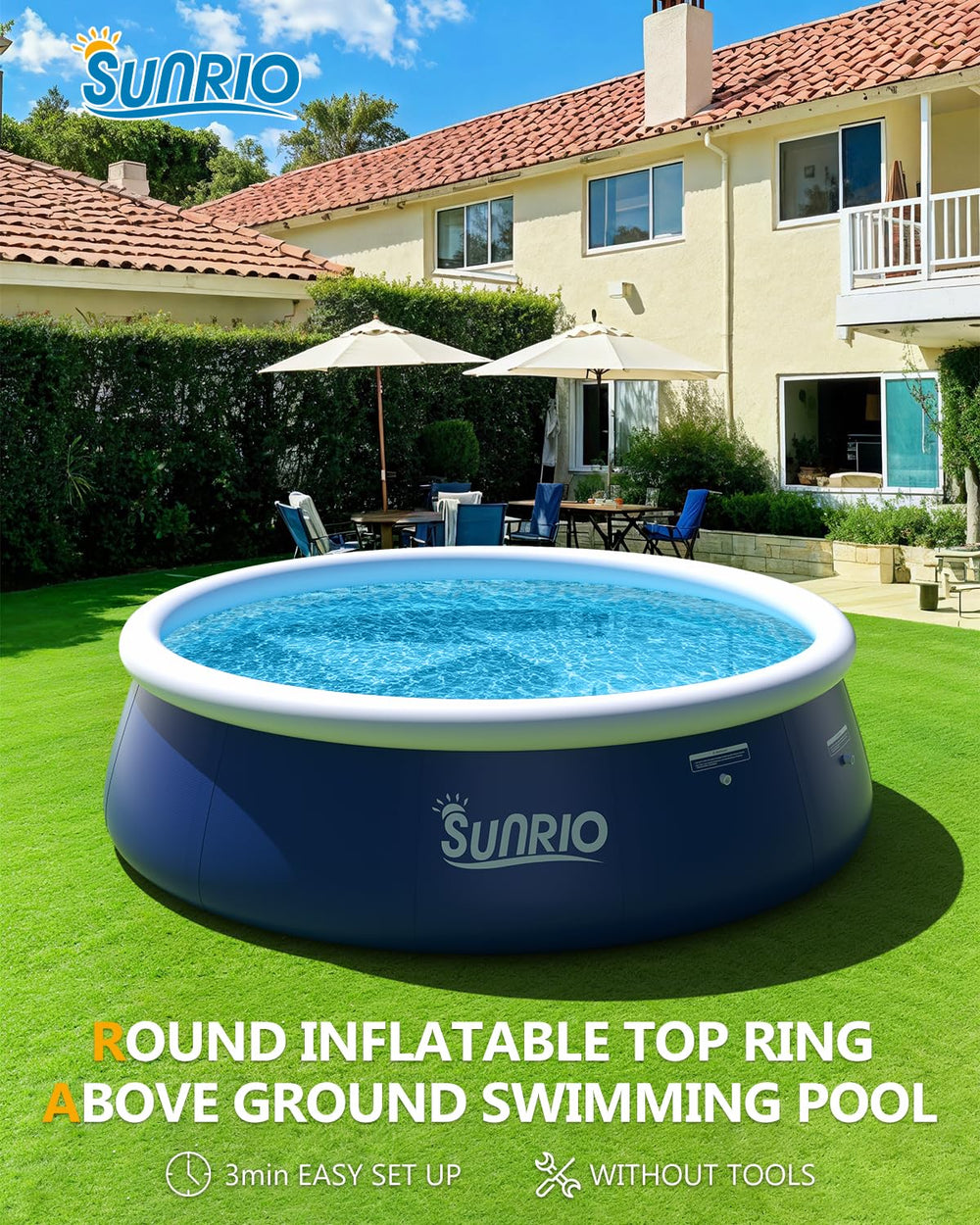 Sunrio family using pool in backyard illustrating social and cooling benefits