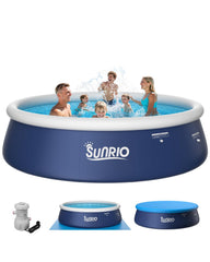 Sunrio front packaging showing included pump cover and ground mat benefits