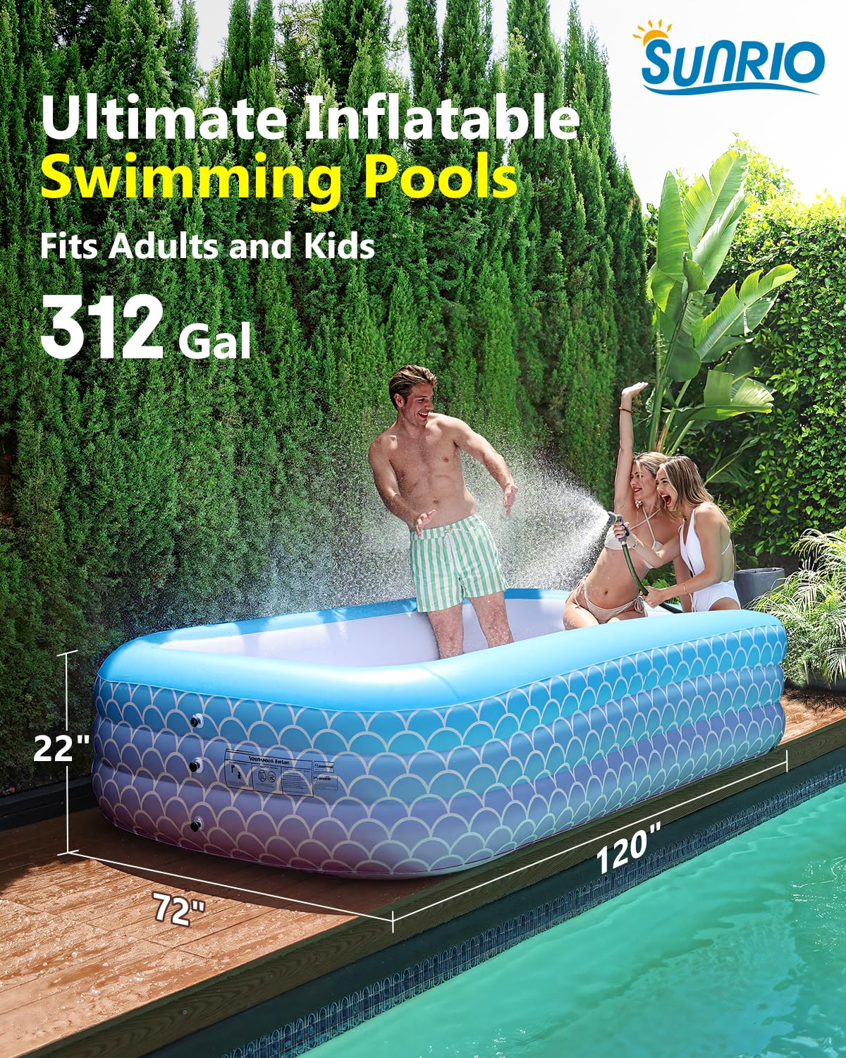 Sunrio children splashing in pool highlighting family fun and safe material