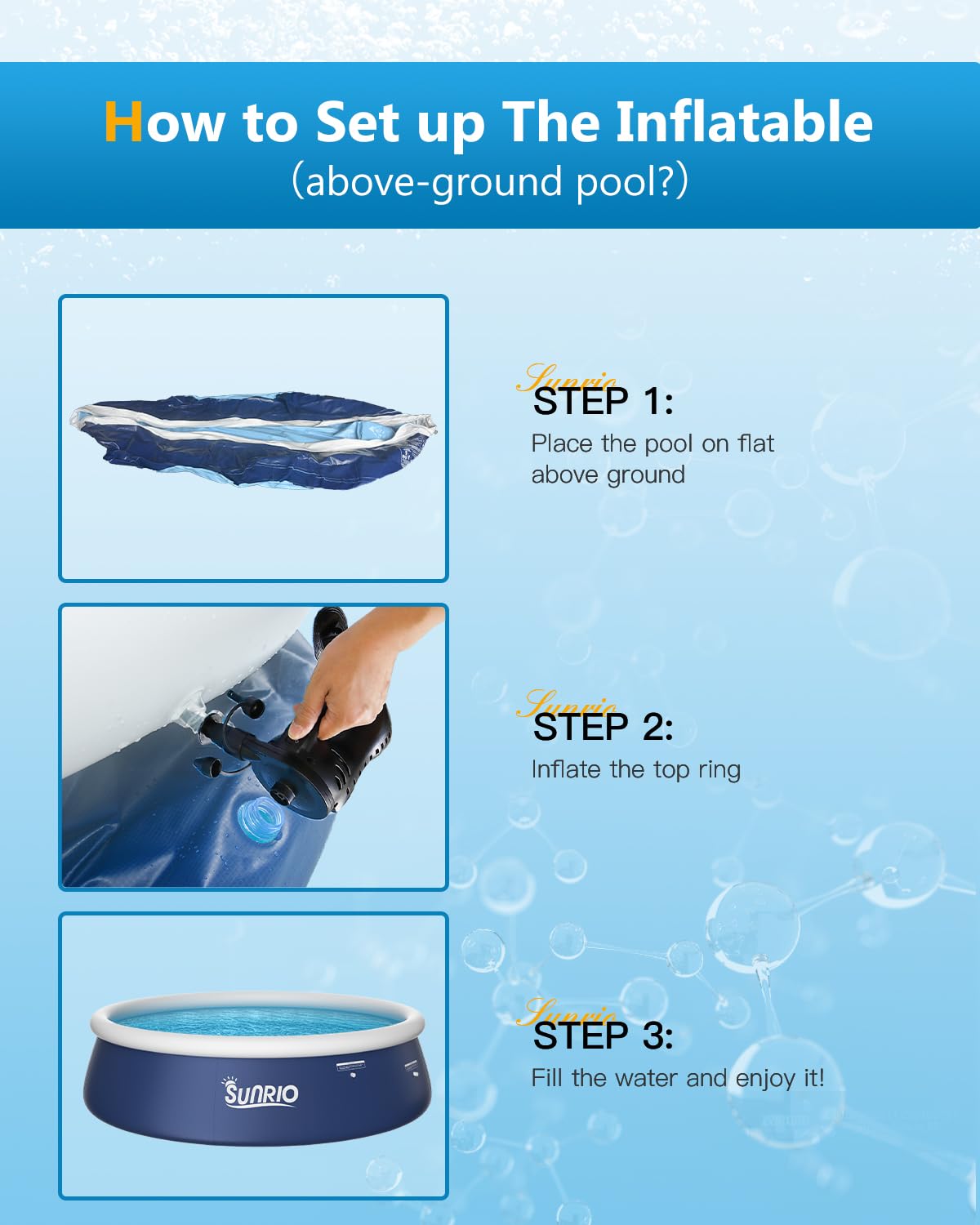 Sunrio setup scene with pump in use demonstrating quick assembly