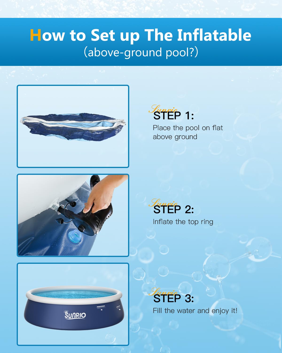 Sunrio pool next to chair for size scale demonstrating generous capacity