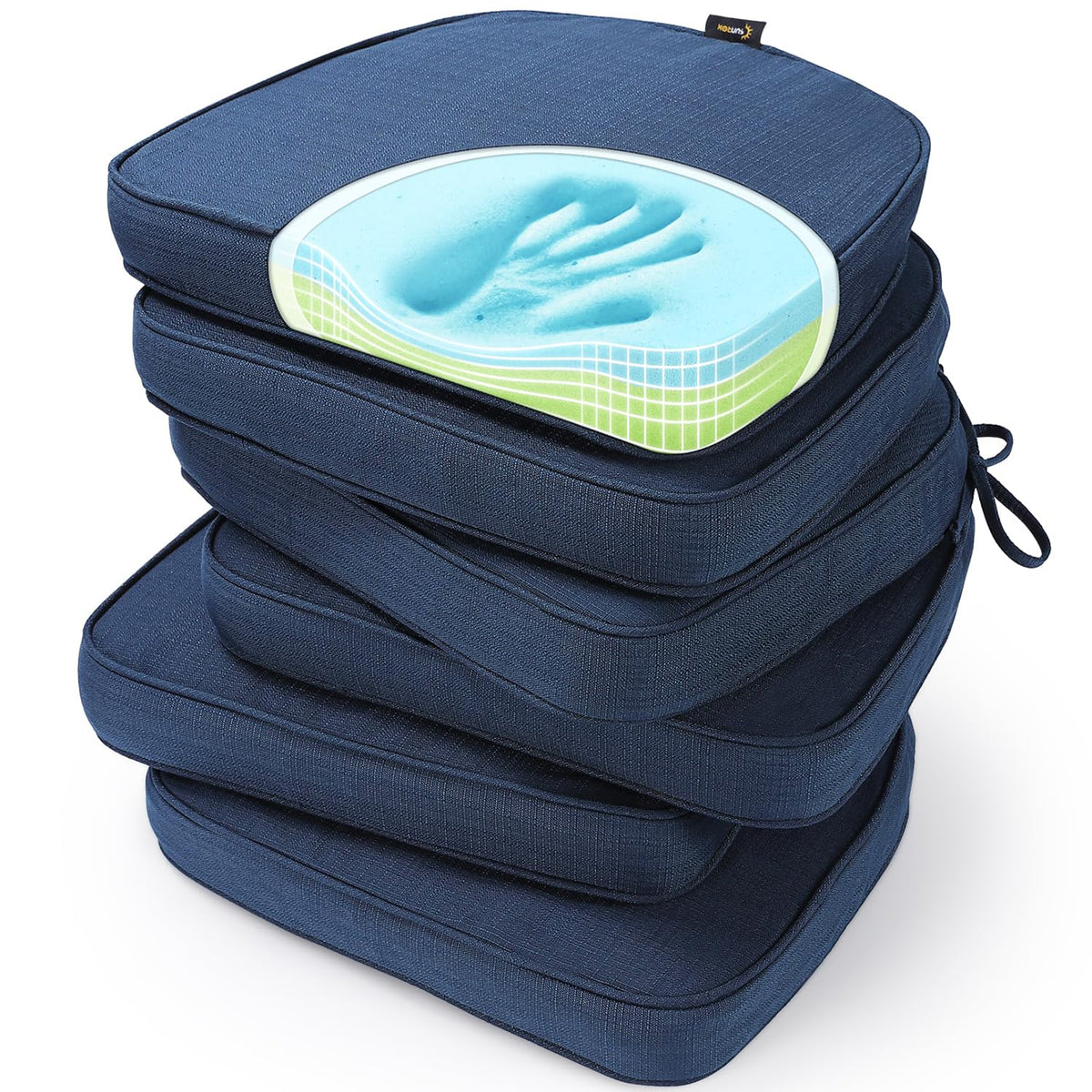 SUNROX front view of navy cushion set showing neat packaging and durable cover