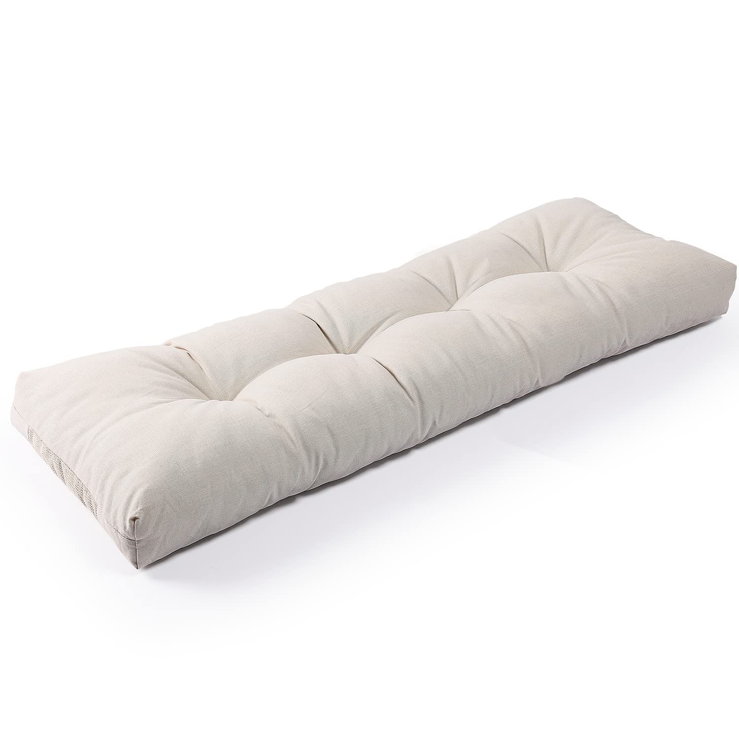 SUNROX front view cream bench cushion showing tailored tufting and elegant finish