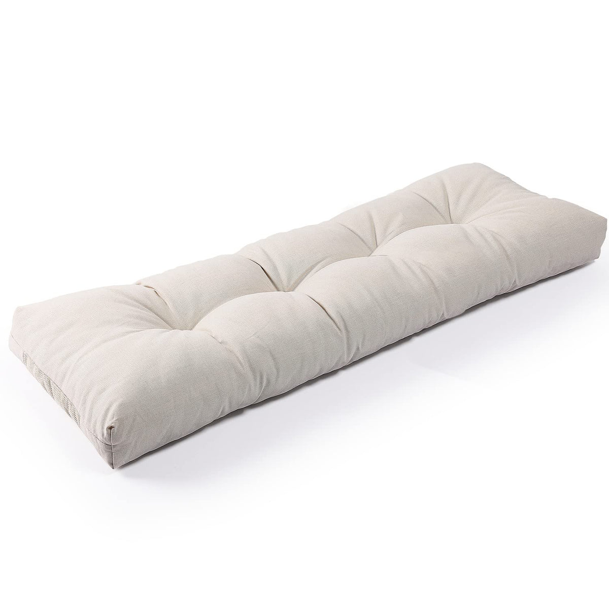 SUNROX front view cream bench cushion showing tailored tufting and elegant finish