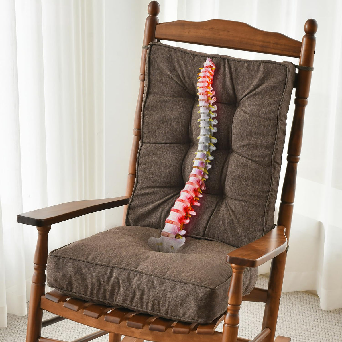 SUNROX front view of chair cushions showing neat tufting and stylish chestnut color for comfort