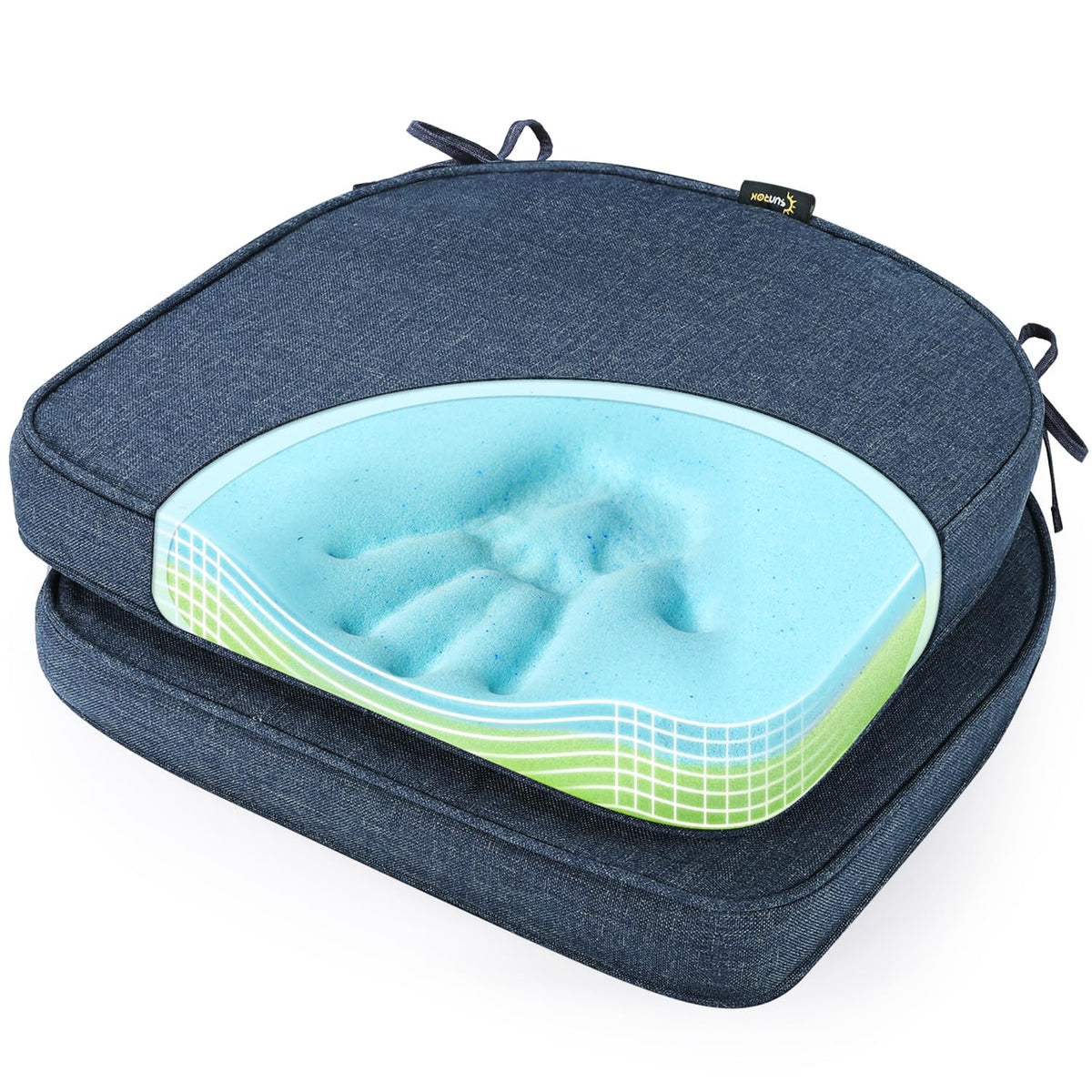 SUNROX front view heather indigo cushion showing color and shape for stylish seating