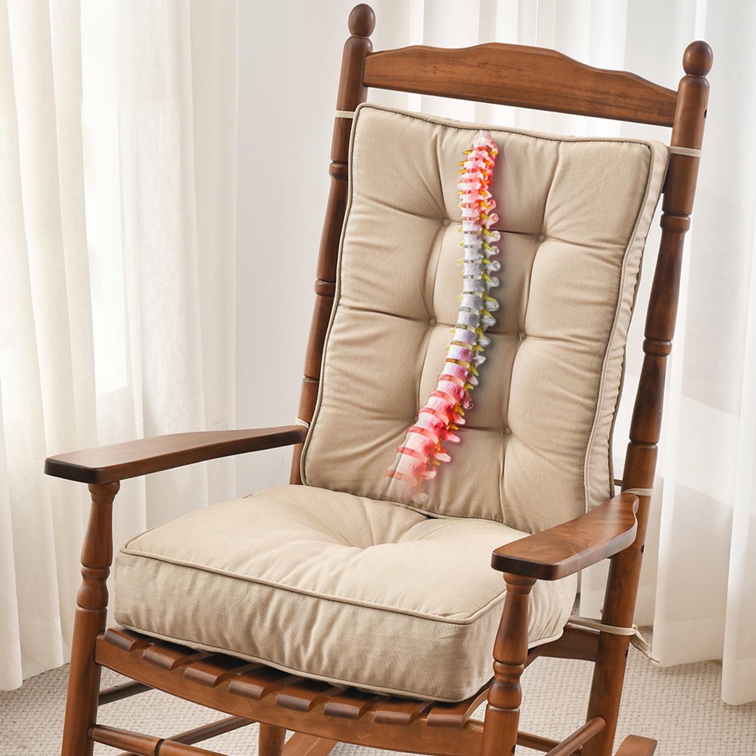 SUNROX front view of husk birch cushions shows neat tufting and inviting support