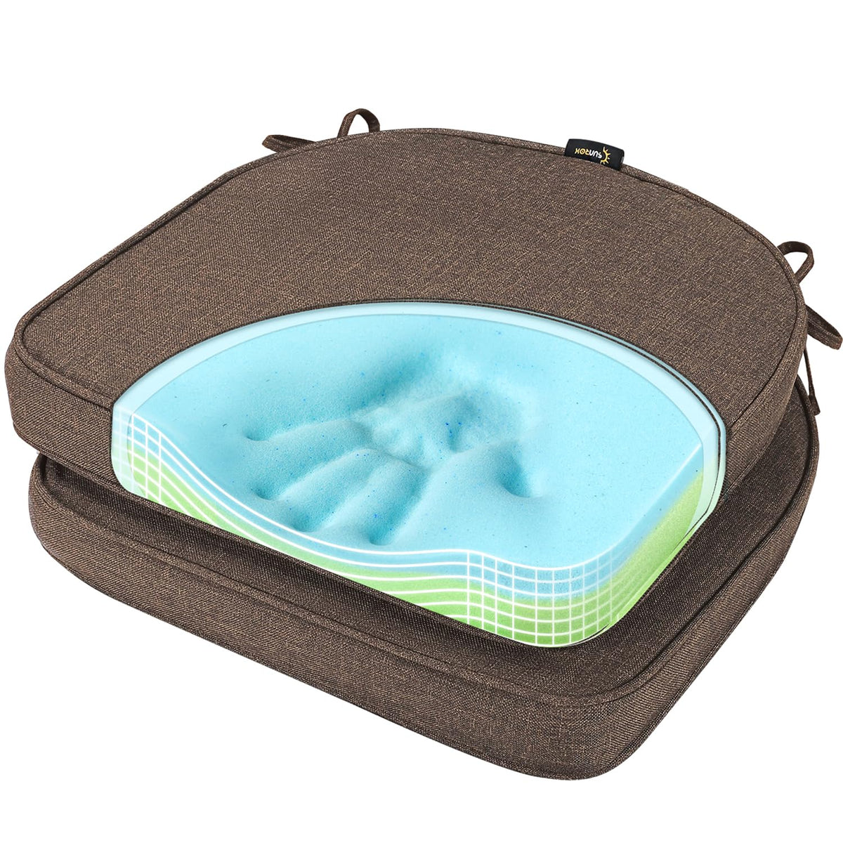 SUNROX front view set of 2 heather chestnut cushions shows neat fit and stylish look