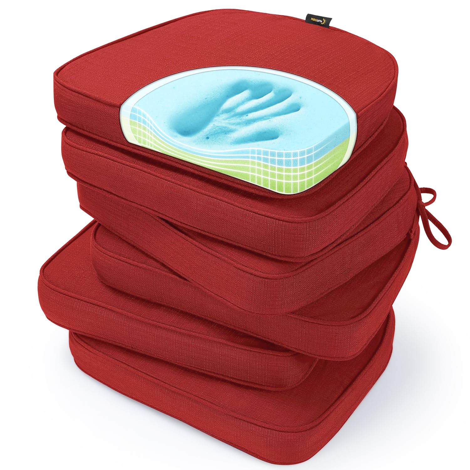 SUNROX front view of six burgundy cushions showing coordinated set and convenience
