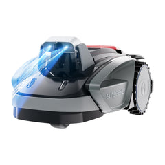 Sunseeker V3 front profile showing compact mower and charging station benefit: easy storage