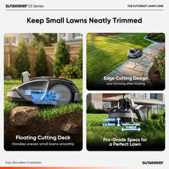 Sunseeker V3 cutting grass in backyard benefit: automated weekly lawn maintenance
