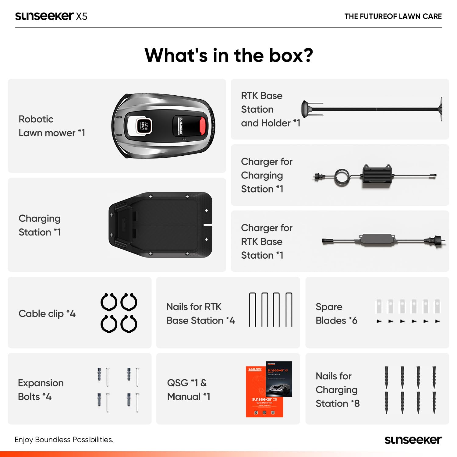 SUNSEEKER X5 packaging and accessories showing included parts and setup ease