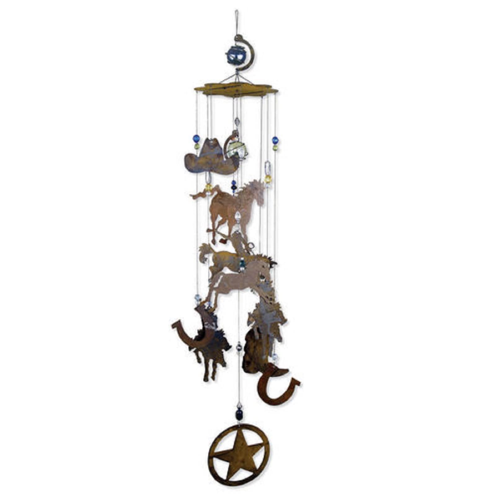 Sunset Vista Designs horsing around wind chime front view shows western motif and rustic charm