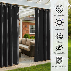 Sunshelf curtains installed on pergola creating shaded outdoor living area