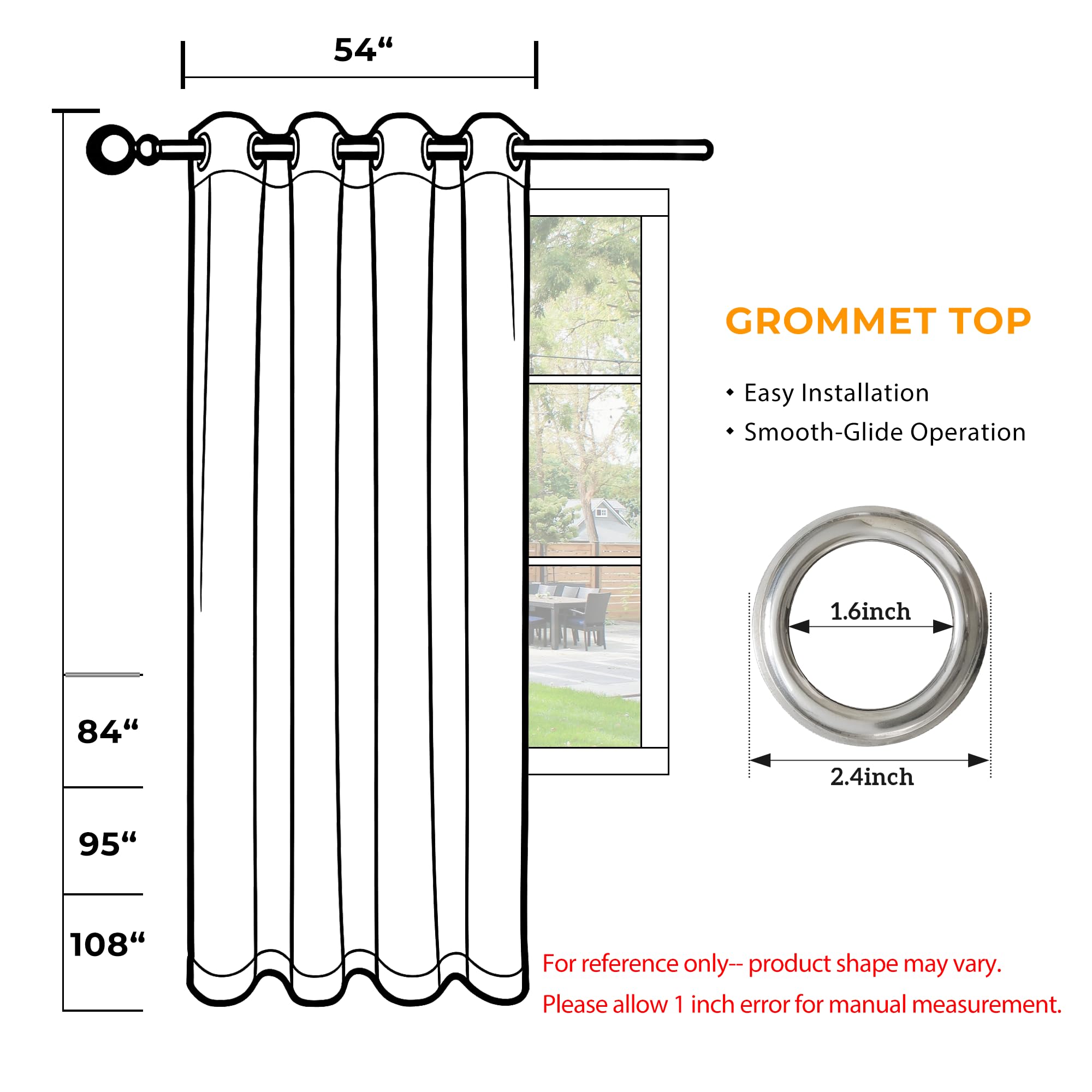 Sunshelf outdoor curtains framing a patio for a cozy evening setting
