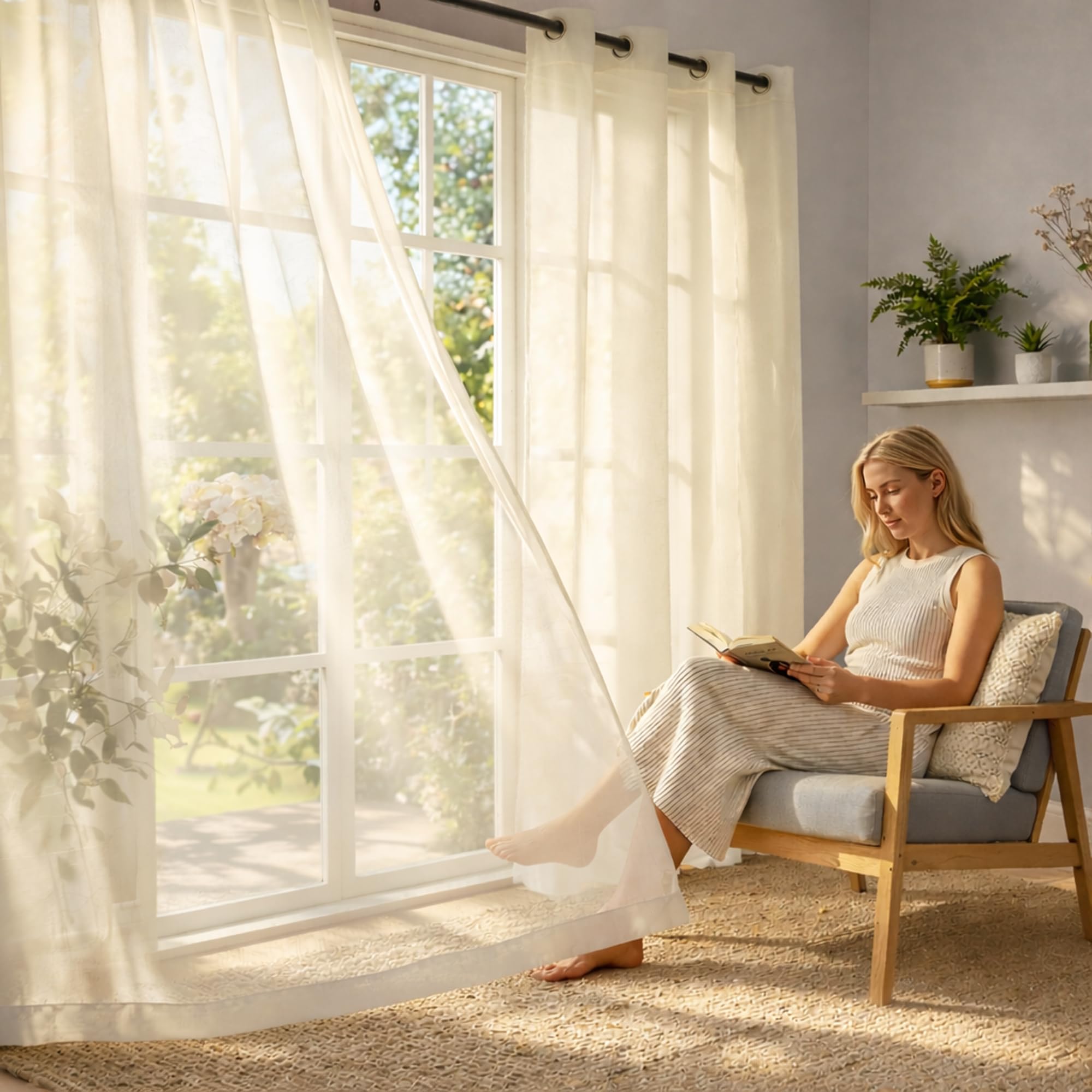 Sunshelf panels beside patio furniture showing size and proportion for styling choices