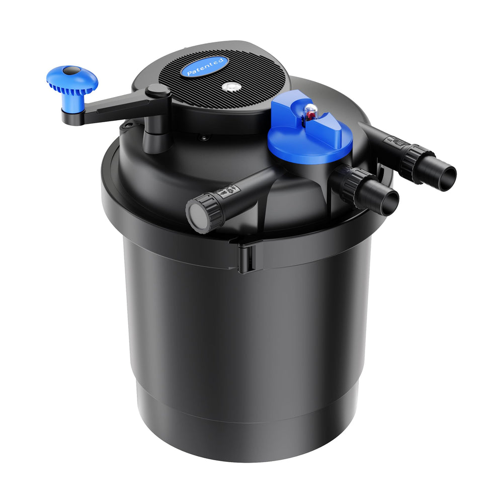 SunSun CPF-2500 front view showing compact pressure filter and controls for easy access
