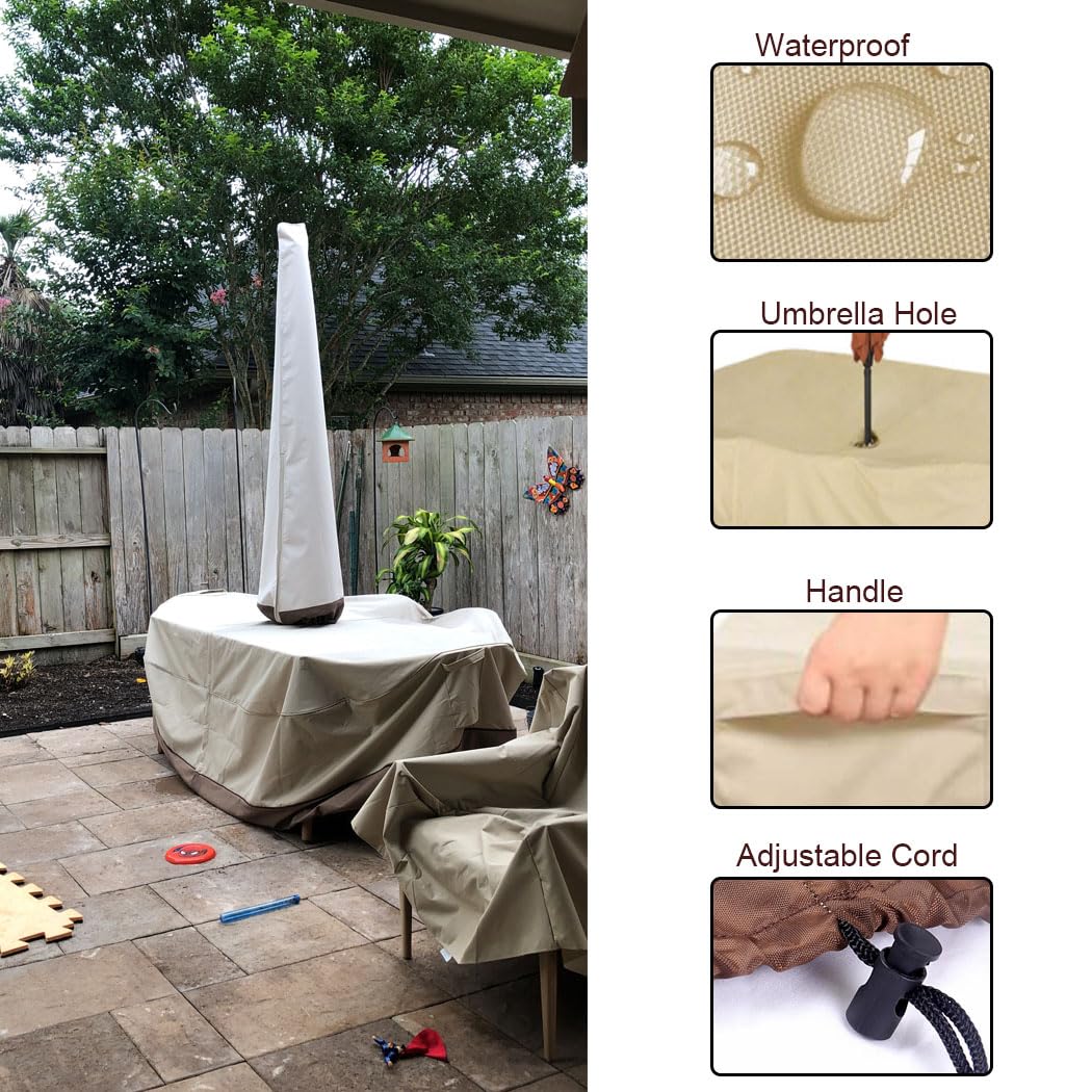 SUNSURE cover fitted on rectangular table in garden for furniture protection