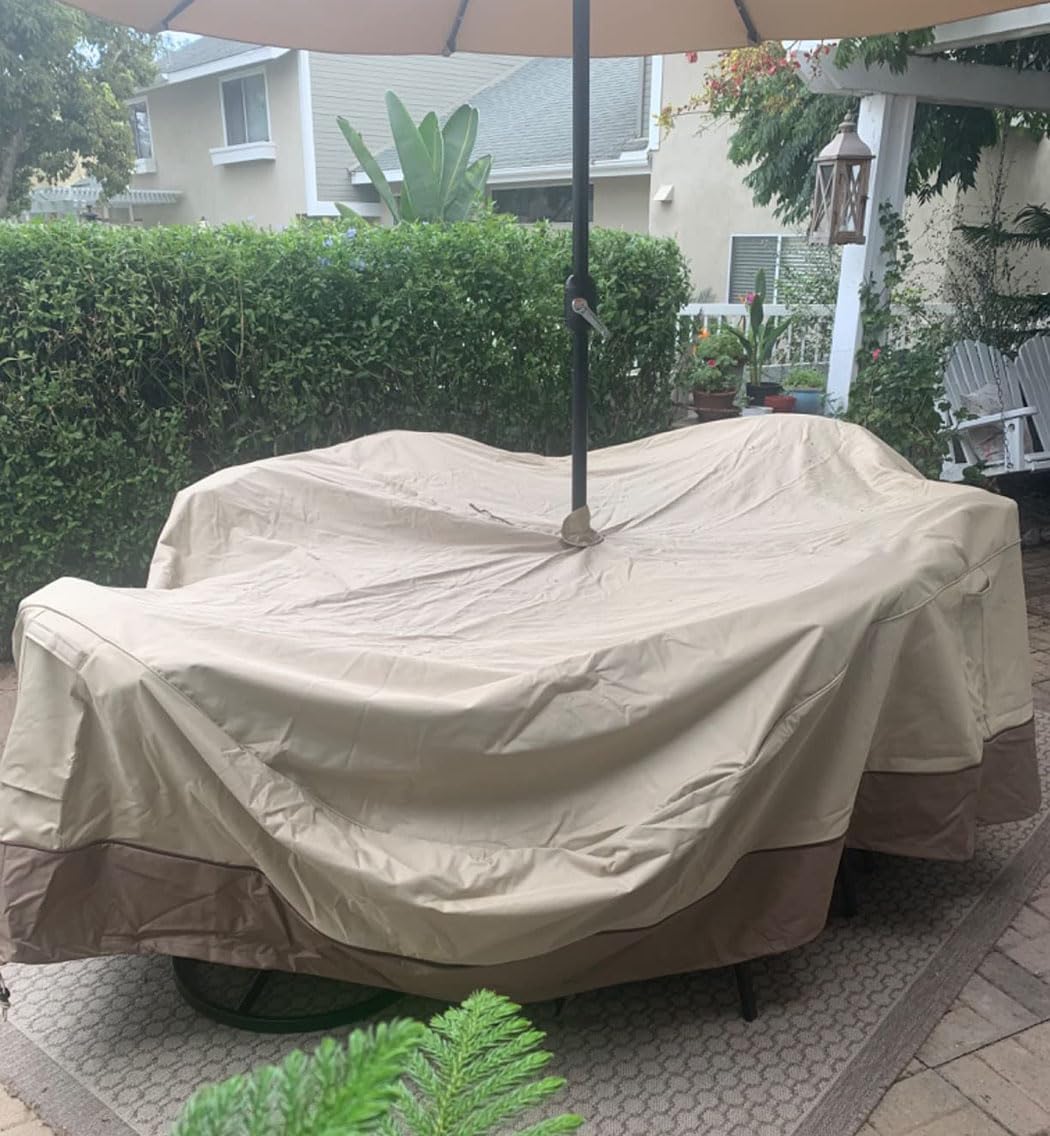 SUNSURE cover next to chairs to show size scale and full coverage