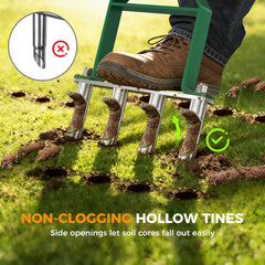 Suntee close-up of hollow core tines showing open-side design and non-clog benefit