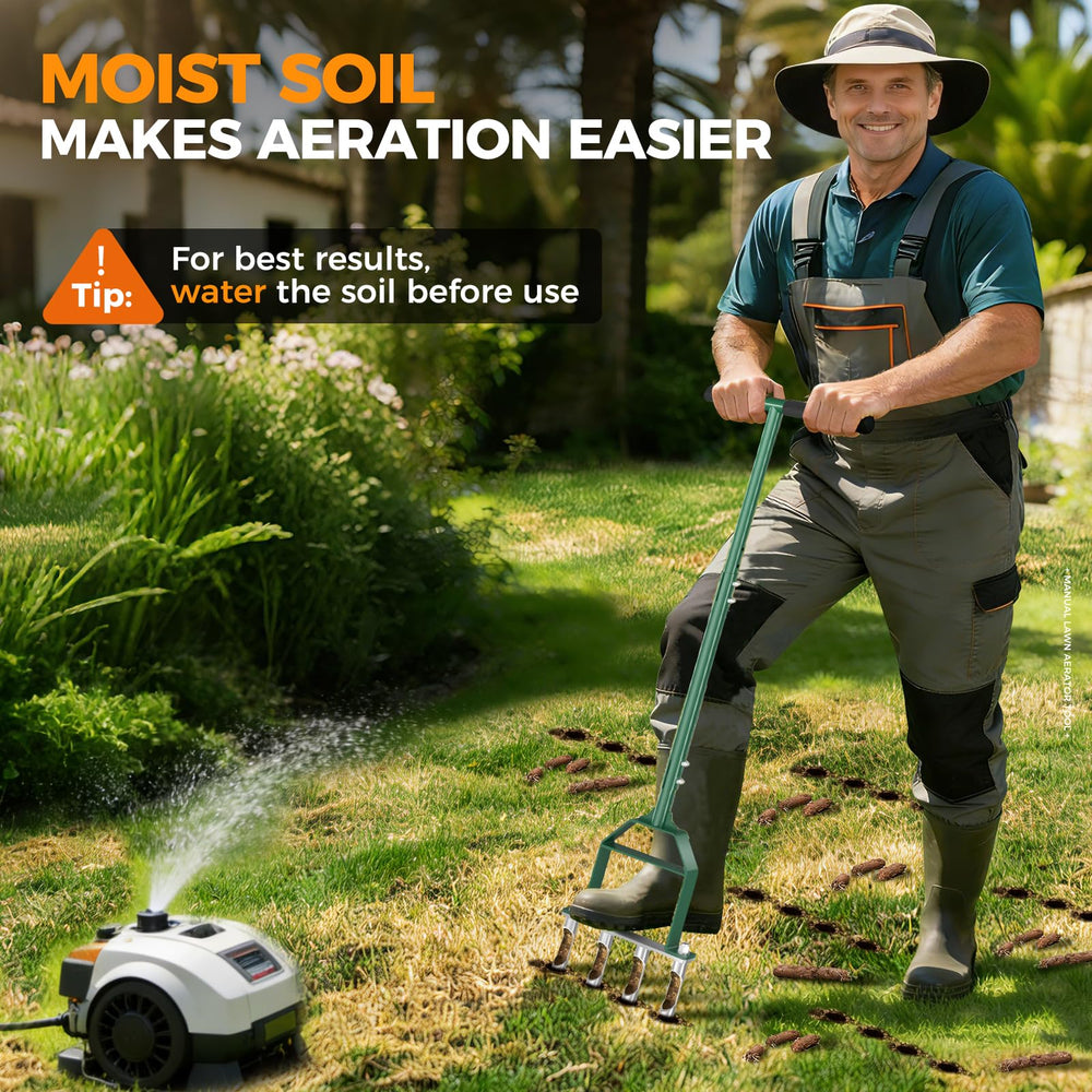 Suntee aerator in use on lawn improving soil access for air and water