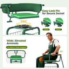 Suntee backrest with attached tool pouch organizing hand tools for faster tasks