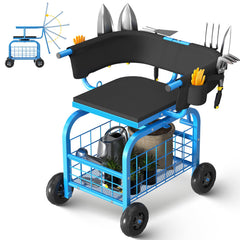 Suntee front view showing seat and handle for comfortable gardening